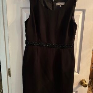 Black Kasper Sleeveless Dress w/Decorative Band at Waist Size 10